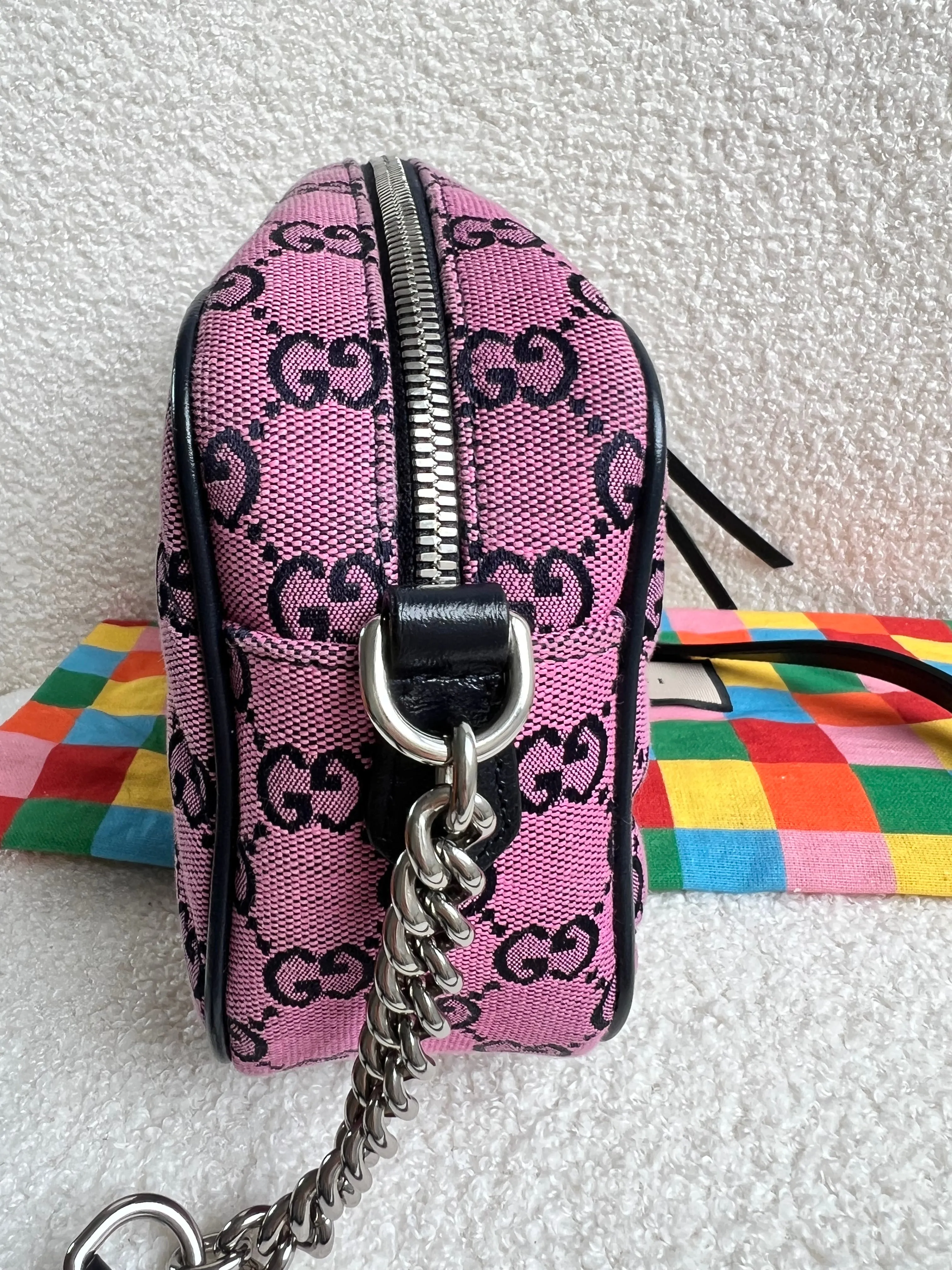 Gucci GG Marmont Pink Canvas Small Shoulder Bag (RRP £1050)