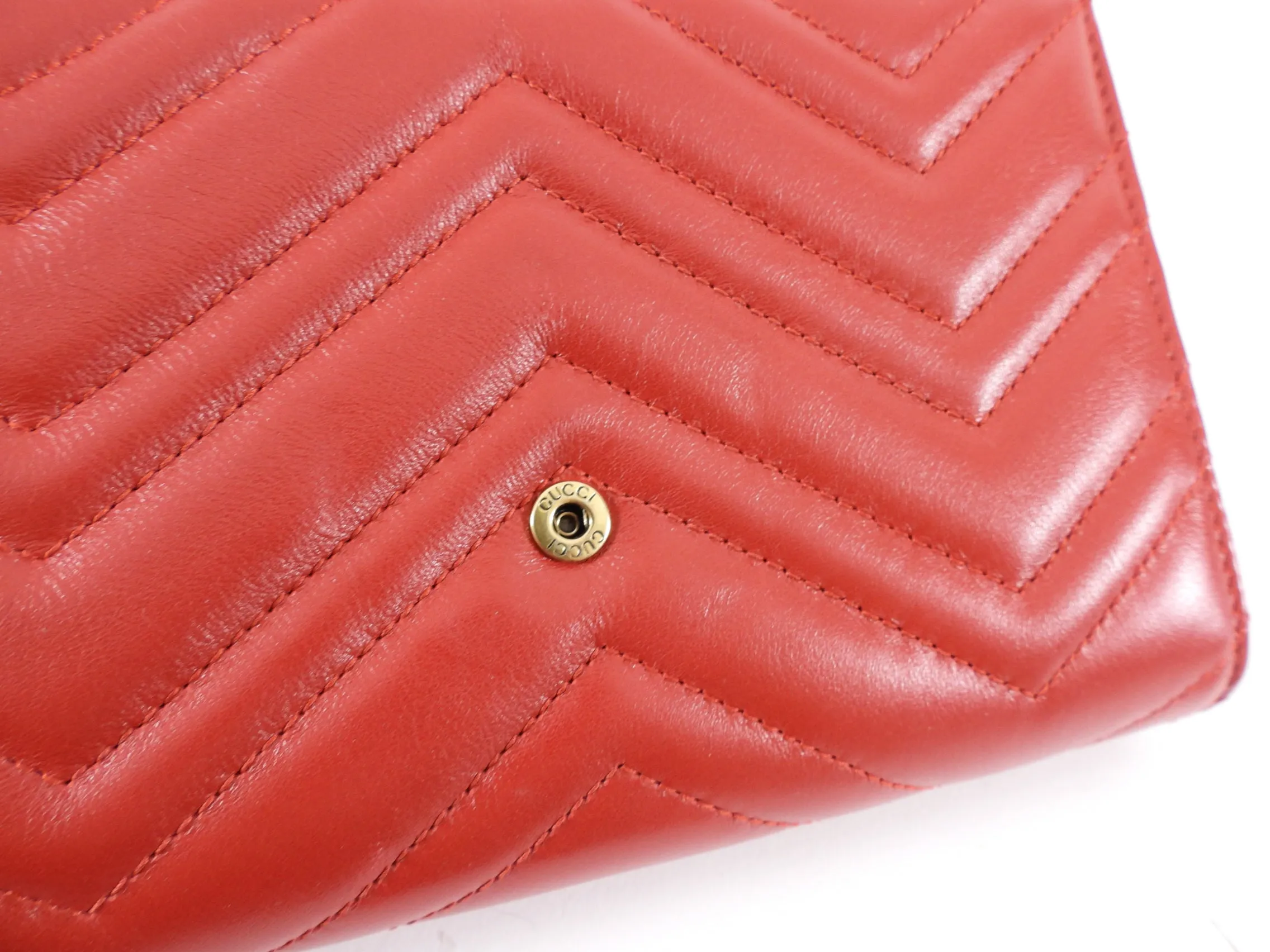 Gucci Red Marmont Matelasse GG Logo Wallet On Chain Crossbody Bag
