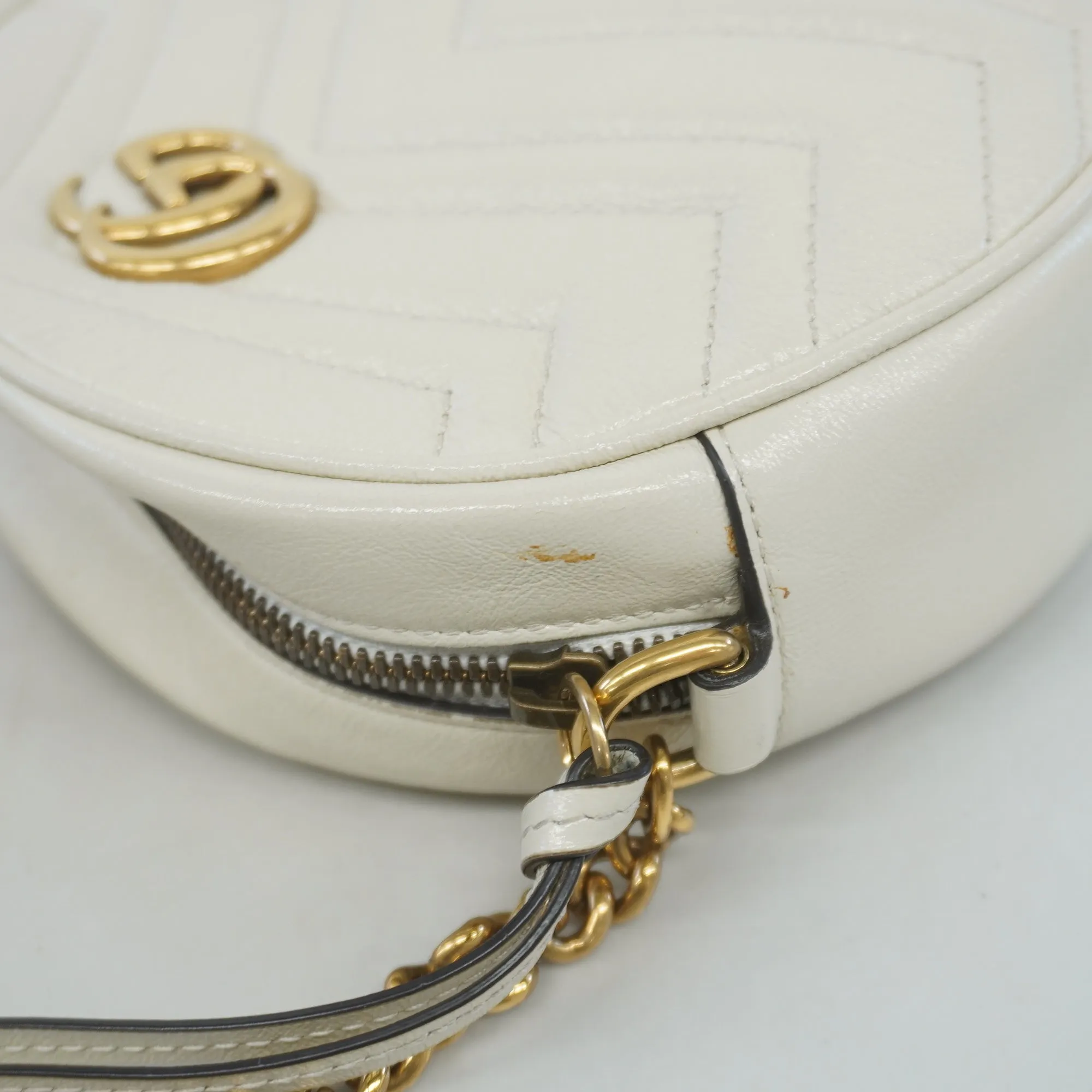 Gucci Shoulder Bag GG Marmont 550154 Leather Ivory Gold metal