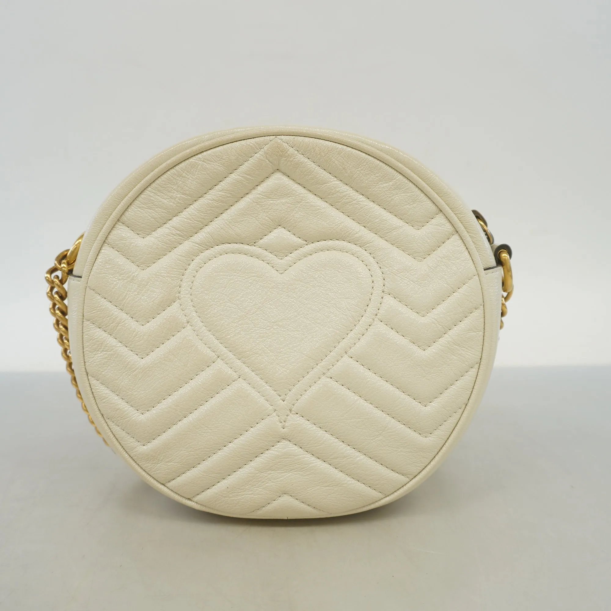 Gucci Shoulder Bag GG Marmont 550154 Leather Ivory Gold metal