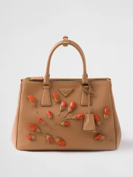 Large Prada Galleria leather bag with floral appliqués