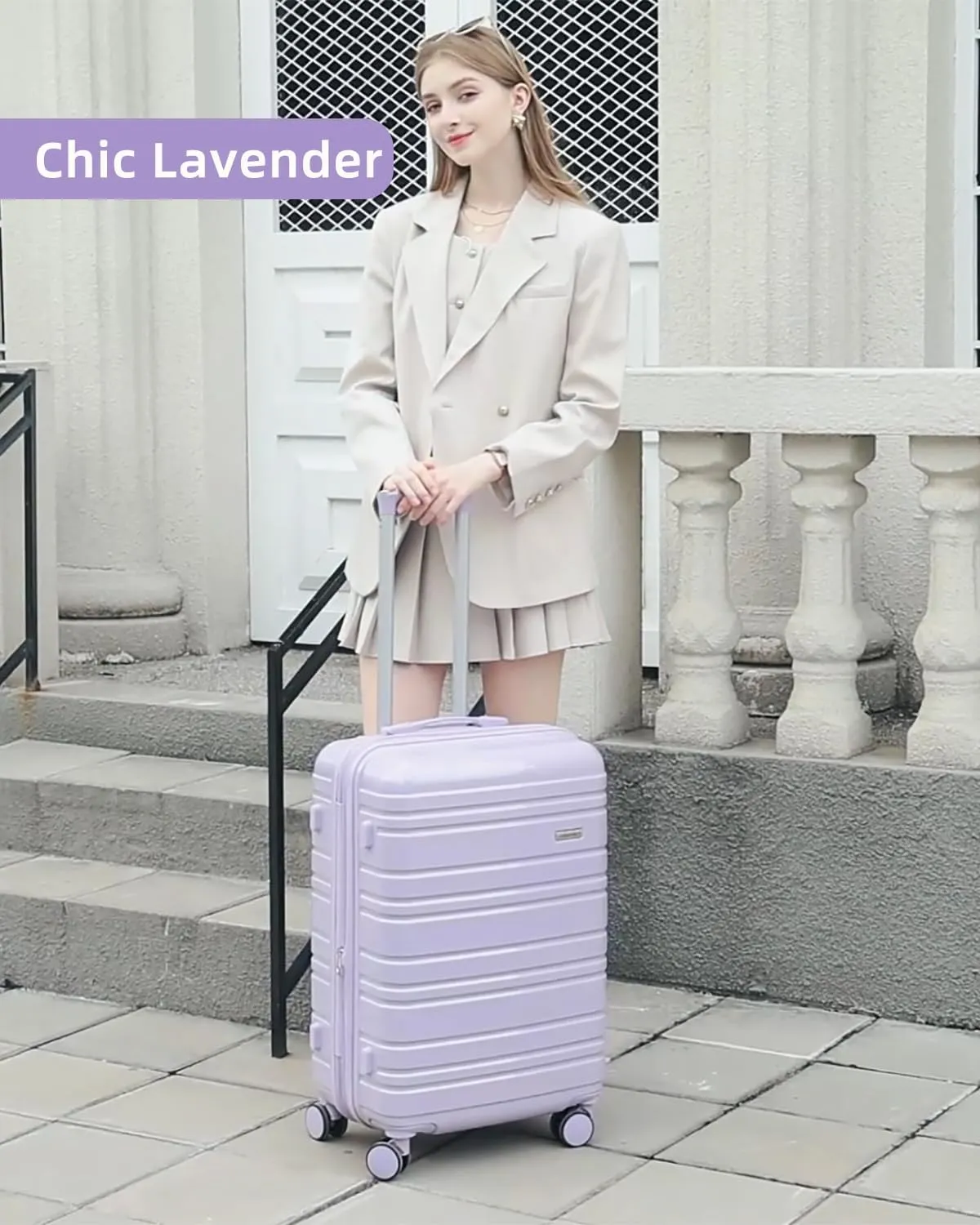 LARVENDER Carry on Luggage 22x14x9 Airline Approved, 20 Inch Hardside Suitcase with Wheels TSA Lock, PC ABS Lightweight Travel Luggage Sets for Women, Glossy Lavender, 3 Piece Set