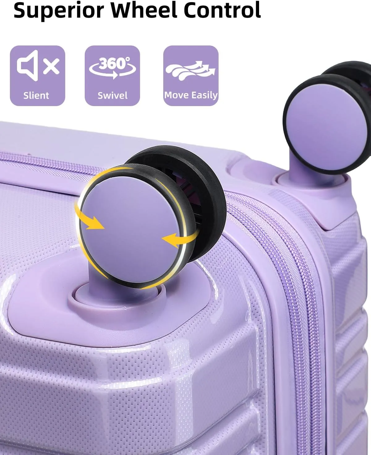 LARVENDER Carry on Luggage 22x14x9 Airline Approved, 20 Inch Hardside Suitcase with Wheels TSA Lock, PC ABS Lightweight Travel Luggage Sets for Women, Glossy Lavender, 3 Piece Set