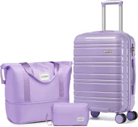 LARVENDER Carry on Luggage 22x14x9 Airline Approved, 20 Inch Hardside Suitcase with Wheels TSA Lock, PC ABS Lightweight Travel Luggage Sets for Women, Glossy Lavender, 3 Piece Set