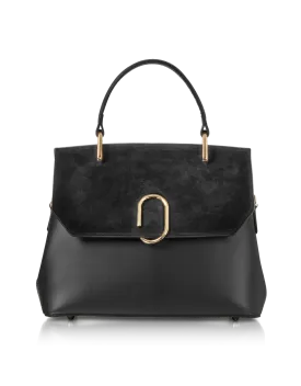 Le Parmentier Thais Italian Suede & Leather Satchel - Gold Hardware