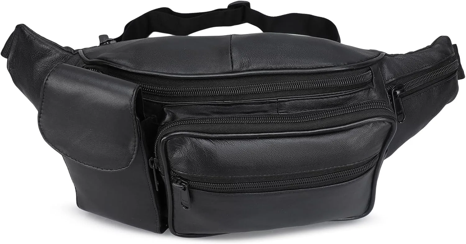 Leatherboss Fanny Pack with Water Bottle Holder - Black