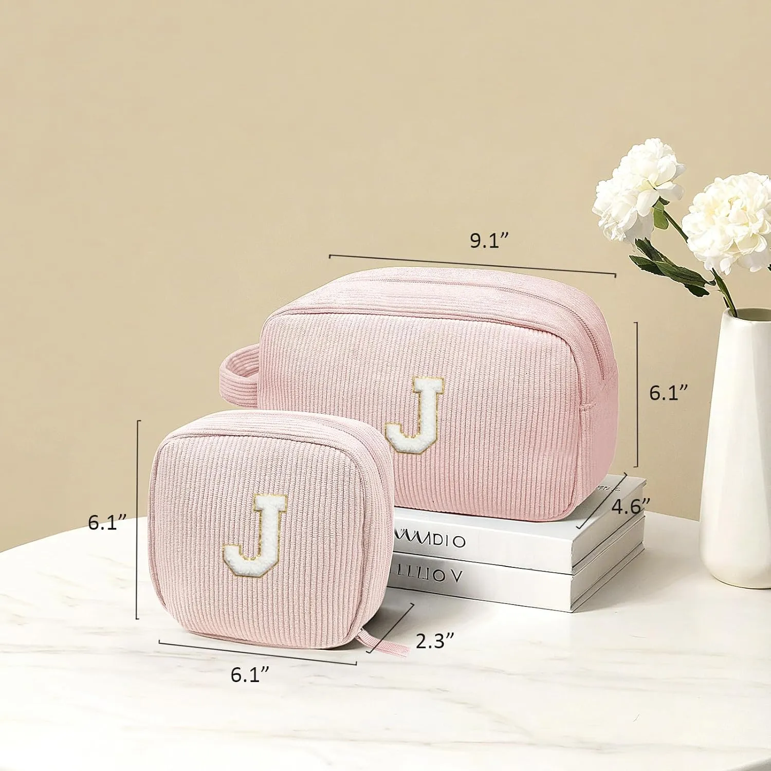 LETGO Birthday Gifts for Women Small Personalized Initial Monogram Makeup Bag,Preppy Corduroy Makeup Bags Travel Toiletry Bag Cute Pouch Purse for Her Mom Girlfriend Wife Sister Teacher Bridesmaid