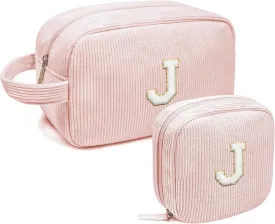 LETGO Birthday Gifts for Women Small Personalized Initial Monogram Makeup Bag,Preppy Corduroy Makeup Bags Travel Toiletry Bag Cute Pouch Purse for Her Mom Girlfriend Wife Sister Teacher Bridesmaid