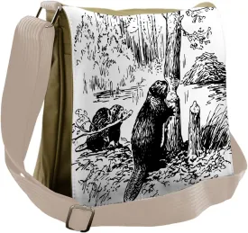 Lunarable Africa Messenger Bag, Aquatic Mammal by the Creek, Unisex Cross-body