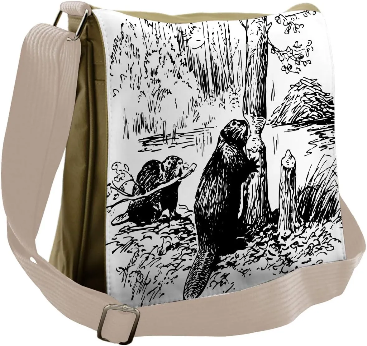 Lunarable Africa Messenger Bag, Aquatic Mammal by the Creek, Unisex Cross-body