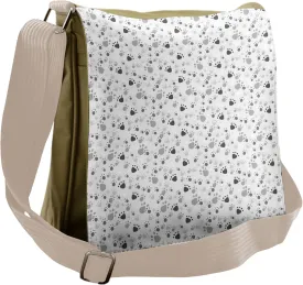 Lunarable Grey Messenger Bag, Footprints Paw Traces Pet Cats, Unisex Cross-body