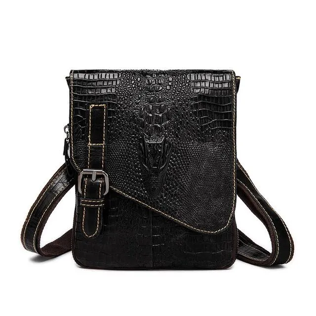 Men Spectacular Alligator Crocodile Pattern Messenger Genuine Leather Bag for a Unique Persona
