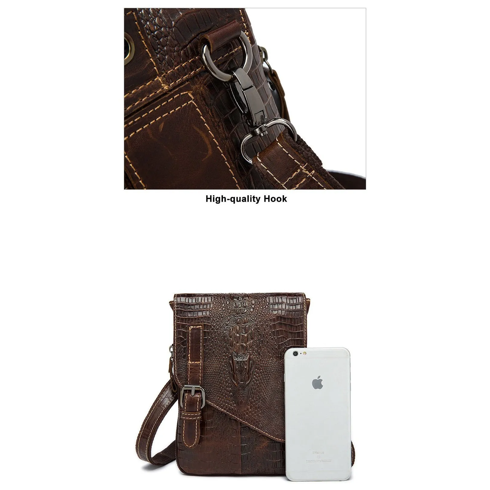 Men Spectacular Alligator Crocodile Pattern Messenger Genuine Leather Bag for a Unique Persona