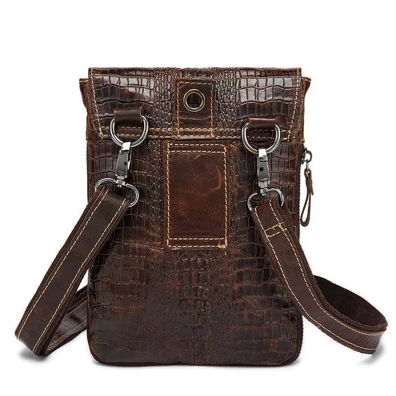 Men Spectacular Alligator Crocodile Pattern Messenger Genuine Leather Bag for a Unique Persona