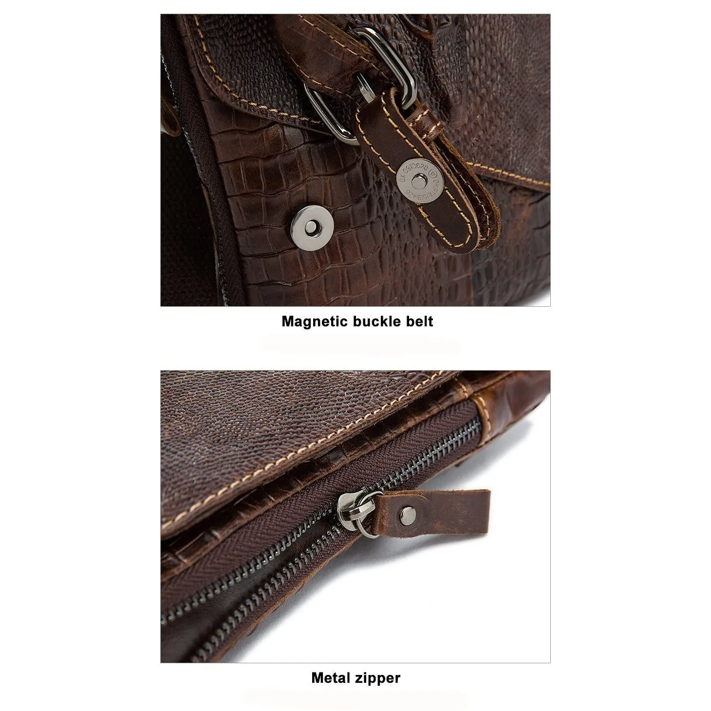 Men Spectacular Alligator Crocodile Pattern Messenger Genuine Leather Bag for a Unique Persona