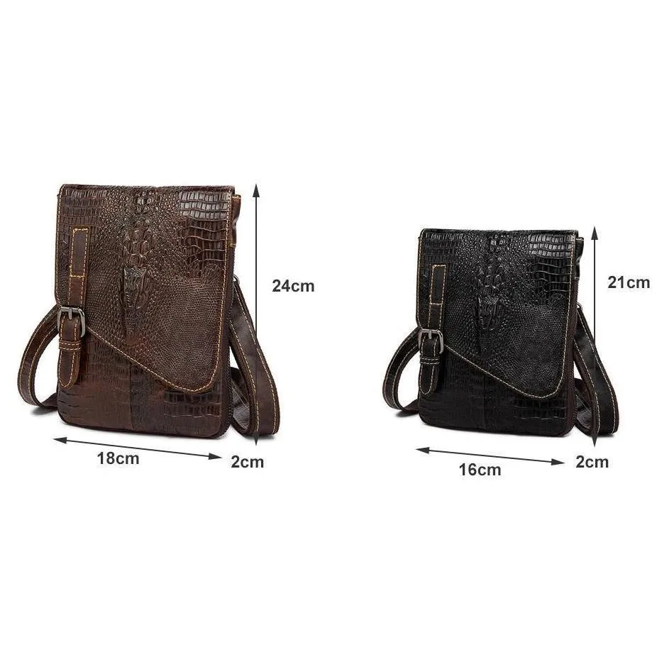 Men Spectacular Alligator Crocodile Pattern Messenger Genuine Leather Bag for a Unique Persona