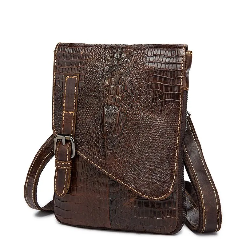 Men Spectacular Alligator Crocodile Pattern Messenger Genuine Leather Bag for a Unique Persona