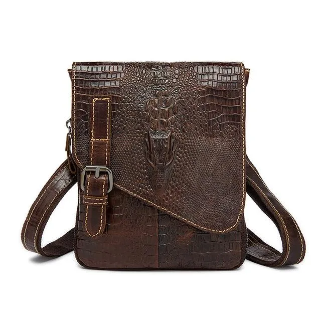 Men Spectacular Alligator Crocodile Pattern Messenger Genuine Leather Bag for a Unique Persona