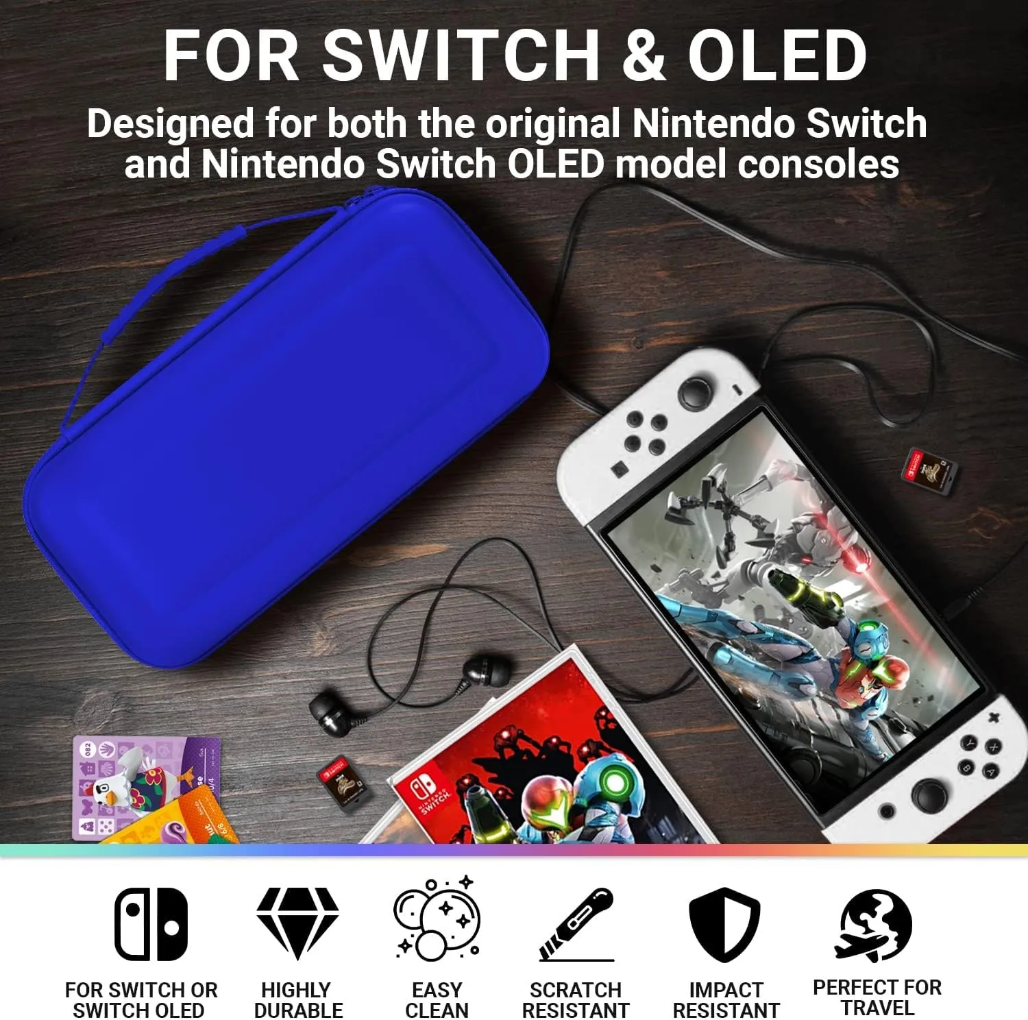 Orzly Carry Case Compatible with Nintendo Switch and New Switch OLED Console -Protective Hard Portable Travel Carry Case Shell Pouch with Pockets for Accessories and Games