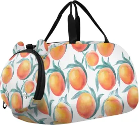 Peach Leaves White Kids Travel Duffel Bag for Boys Girls Overnight Weekend Tote Bag with Shoes Compartment for Trip Beach Swim