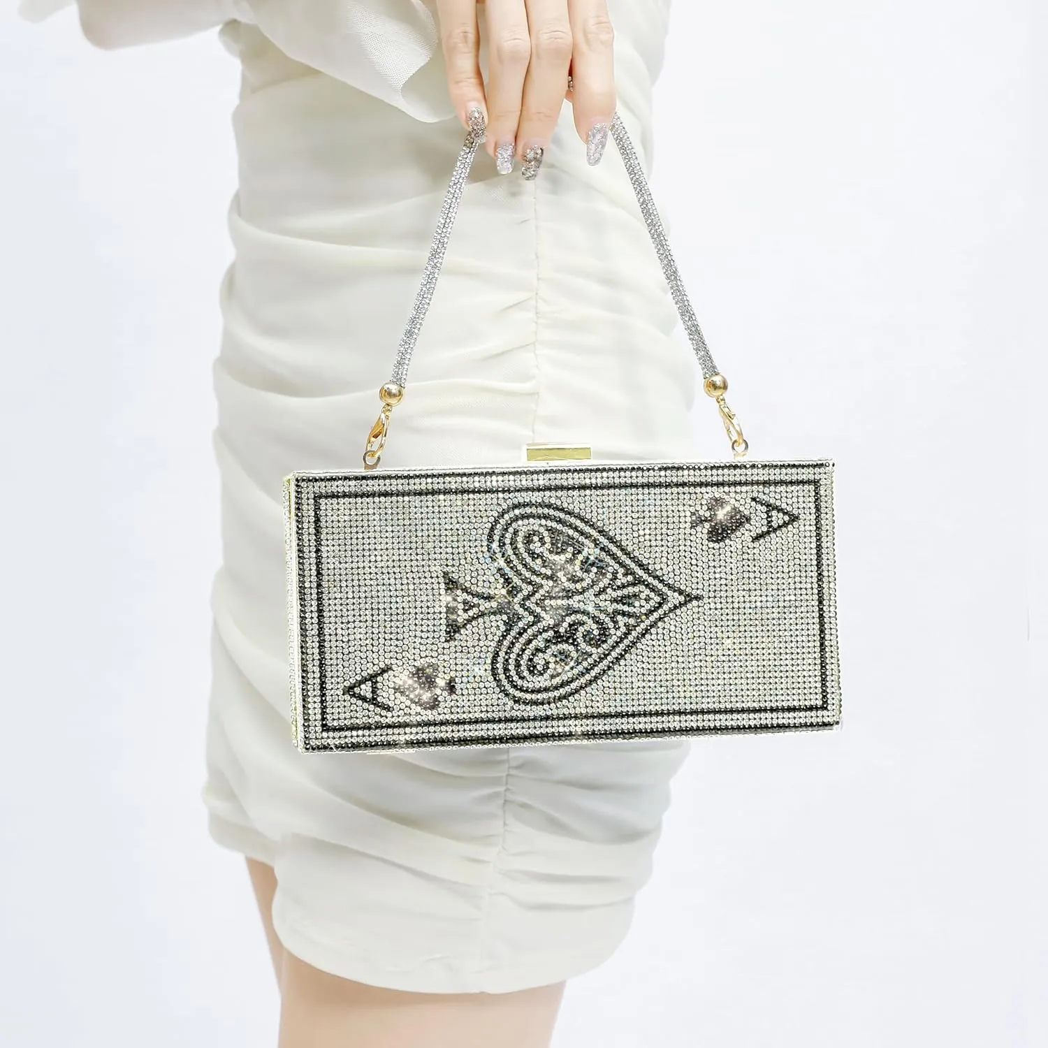 pearl&she Diamond Women Evening Handbags Purse Minaudiere Clutch Bag,Stack of Cash Dollars Crystal Clutch Purses