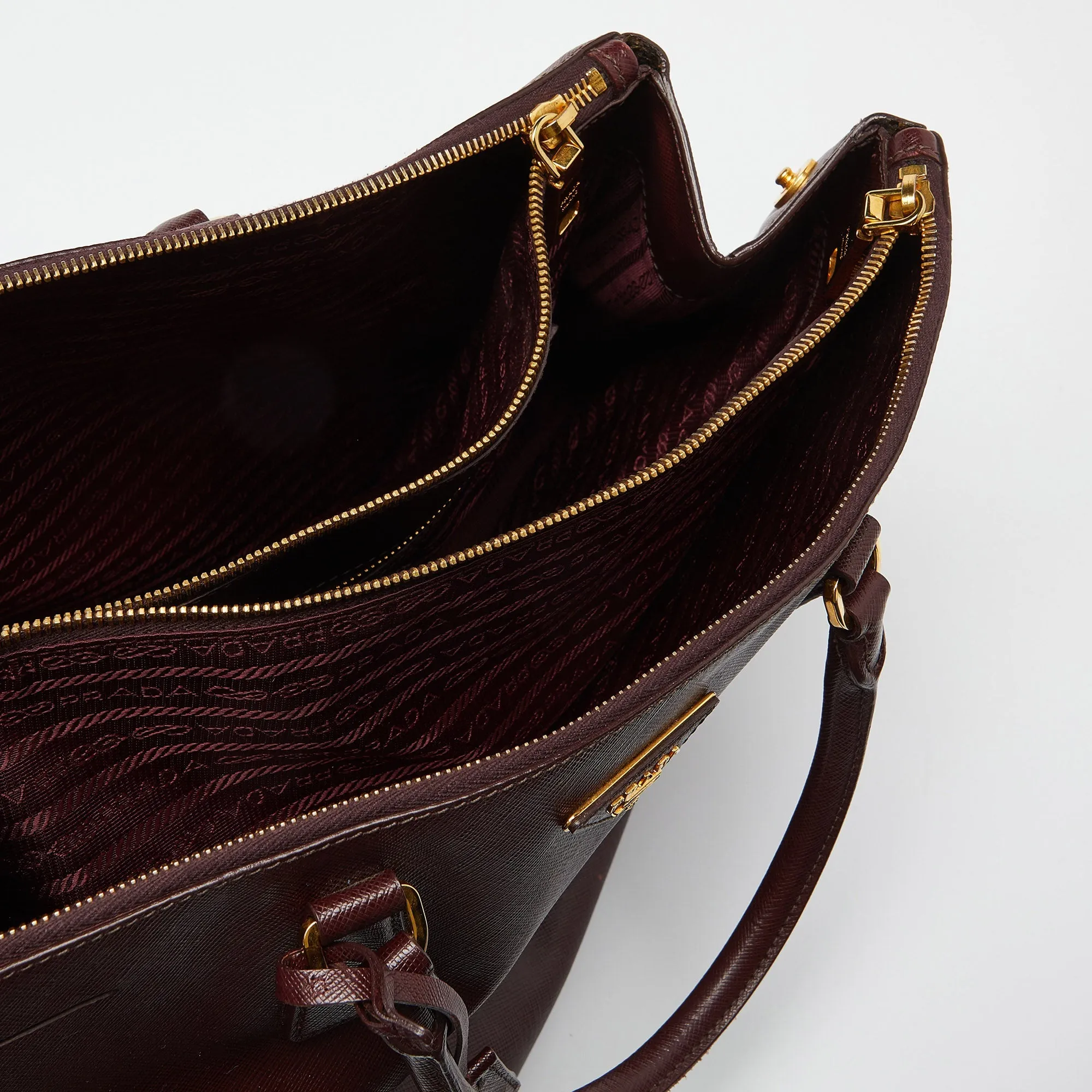 Prada Burgundy Saffiano Lux Leather Executive Galleria Tote