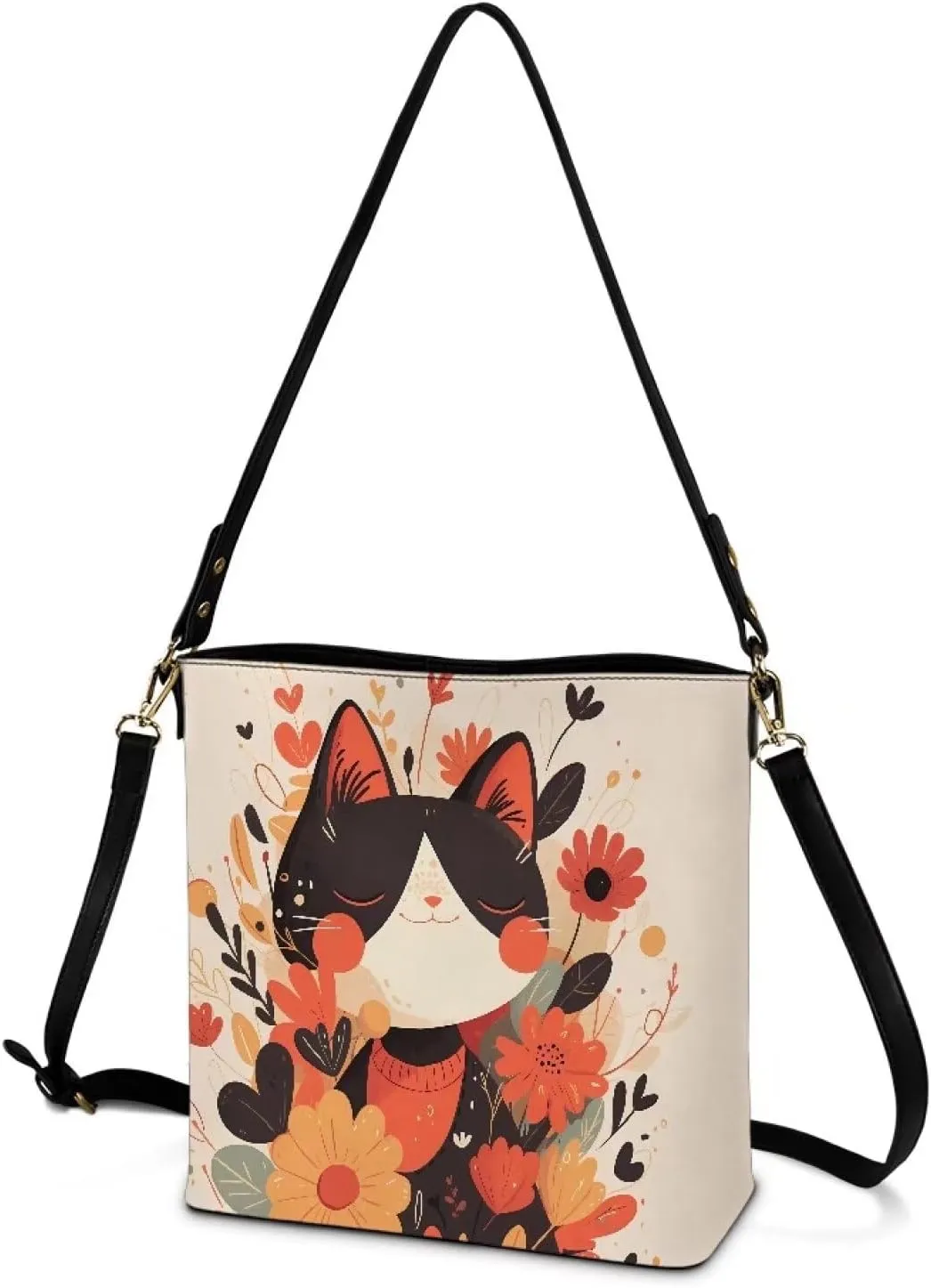 PU Leather Purse for Women Vintage Floral Bucket Tote Bag Crossbody Hobo Handbag, Skulls Satchel Shoulder Tote Bags