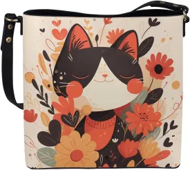 PU Leather Purse for Women Vintage Floral Bucket Tote Bag Crossbody Hobo Handbag, Skulls Satchel Shoulder Tote Bags