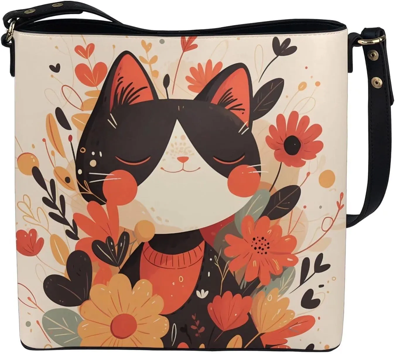 PU Leather Purse for Women Vintage Floral Bucket Tote Bag Crossbody Hobo Handbag, Skulls Satchel Shoulder Tote Bags