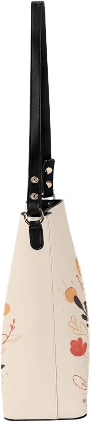 PU Leather Purse for Women Vintage Floral Bucket Tote Bag Crossbody Hobo Handbag, Skulls Satchel Shoulder Tote Bags