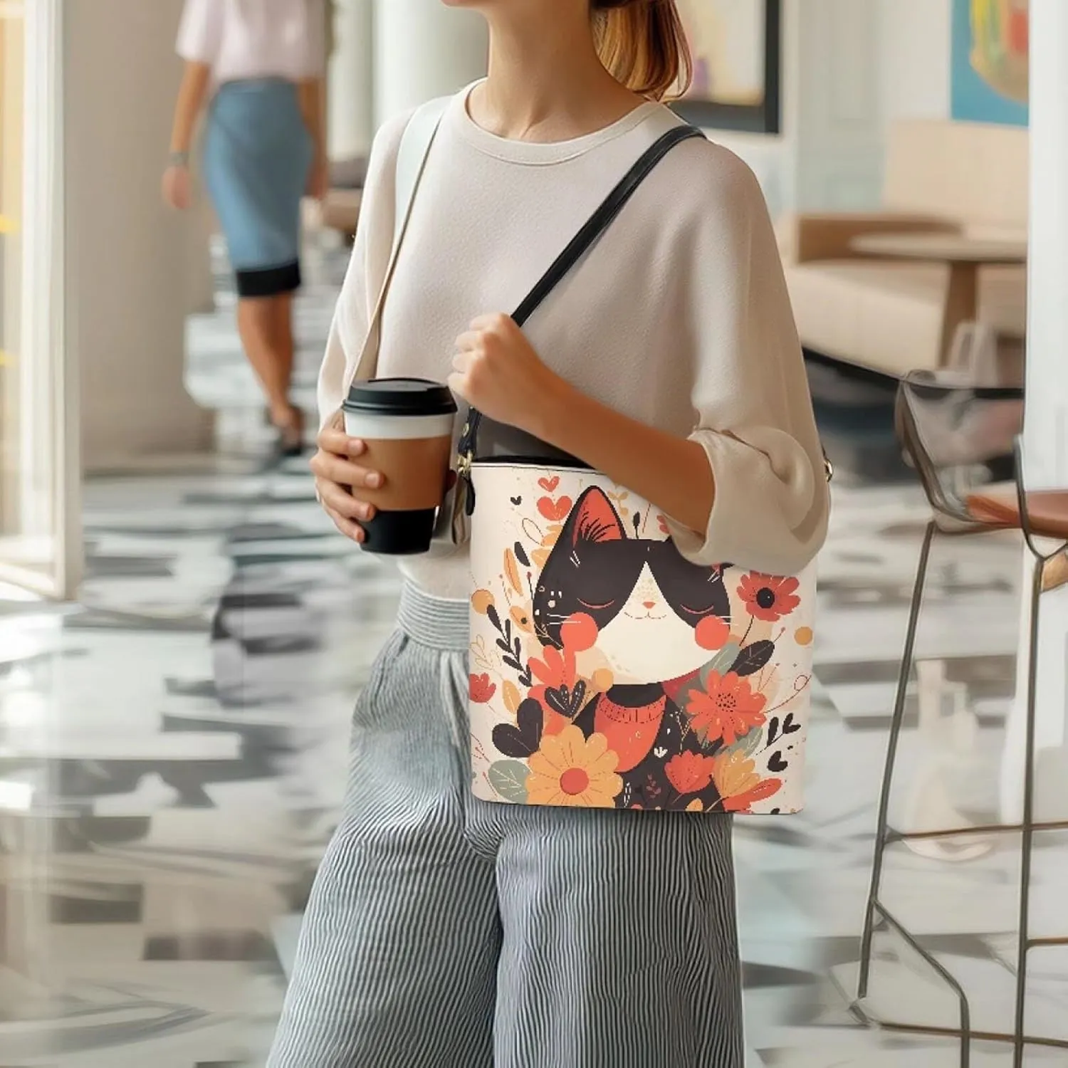 PU Leather Purse for Women Vintage Floral Bucket Tote Bag Crossbody Hobo Handbag, Skulls Satchel Shoulder Tote Bags