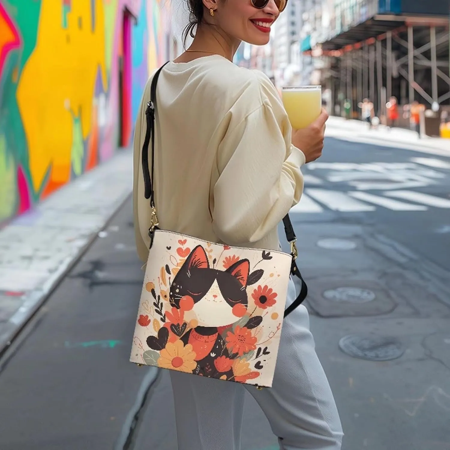 PU Leather Purse for Women Vintage Floral Bucket Tote Bag Crossbody Hobo Handbag, Skulls Satchel Shoulder Tote Bags