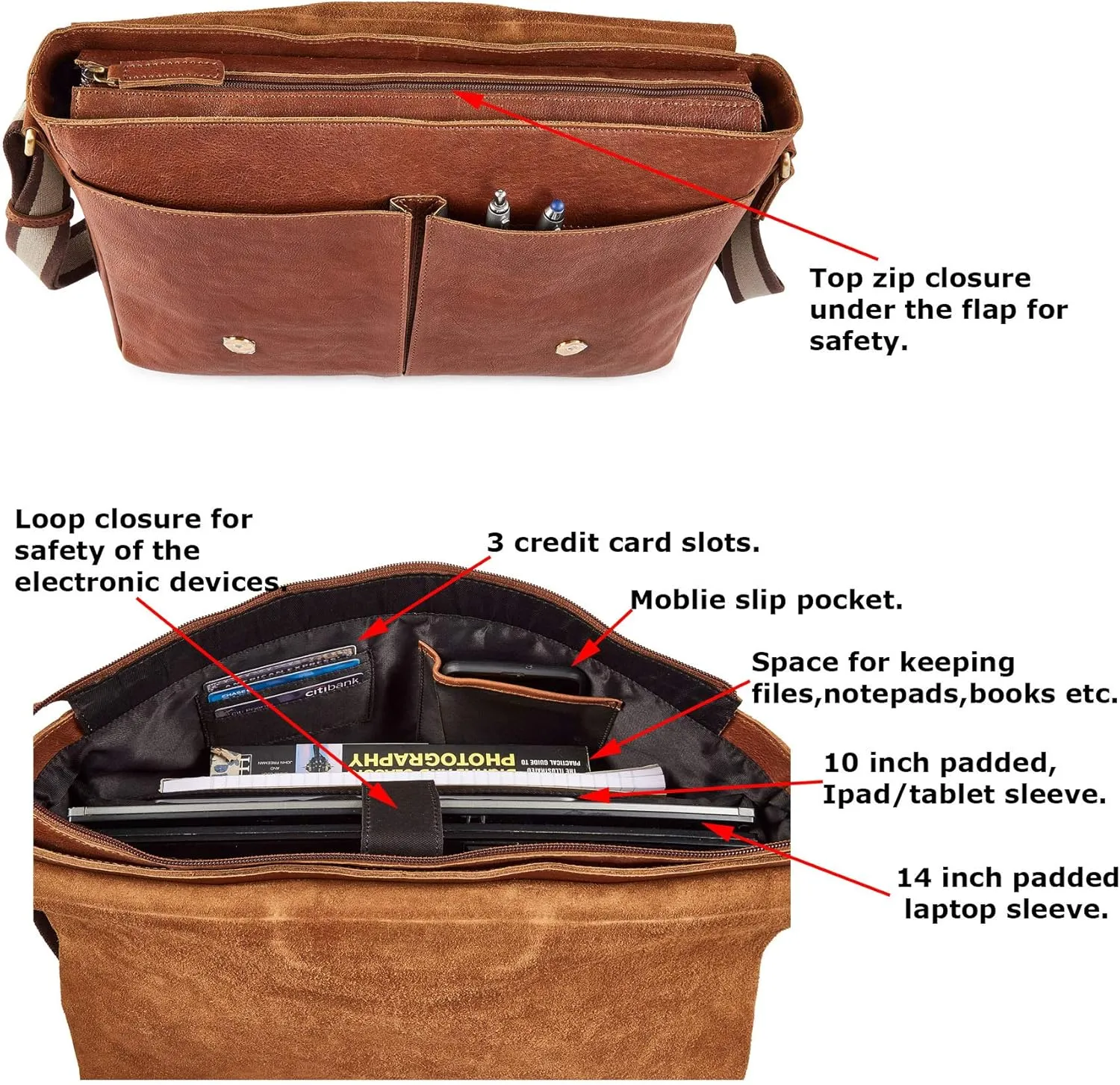 Real Leather Laptop Bag Men Women Distressed Vintage Messenger Satchel Shoulder Bag