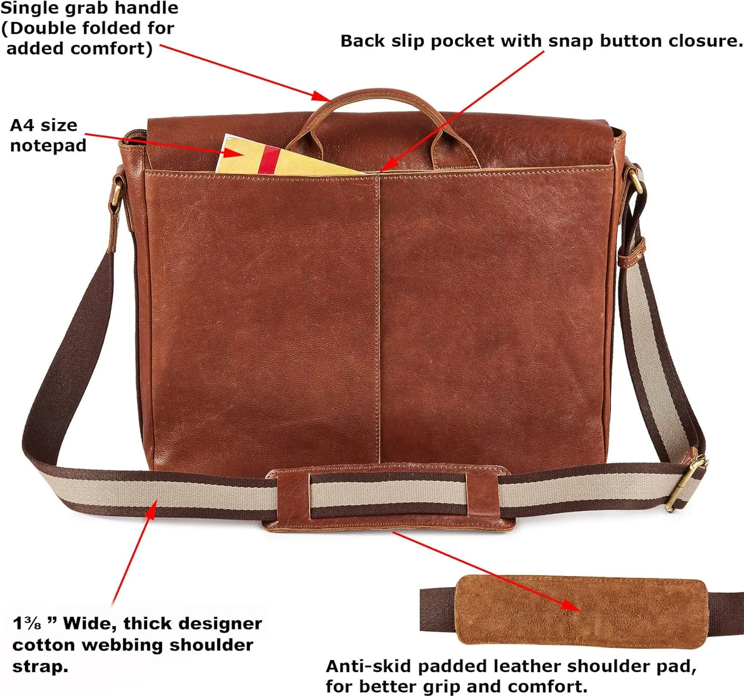 Real Leather Laptop Bag Men Women Distressed Vintage Messenger Satchel Shoulder Bag