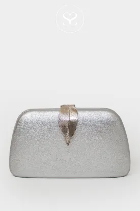 SHENEIL BME600 SILVER LEAF DESIGN CLUTCH BAG