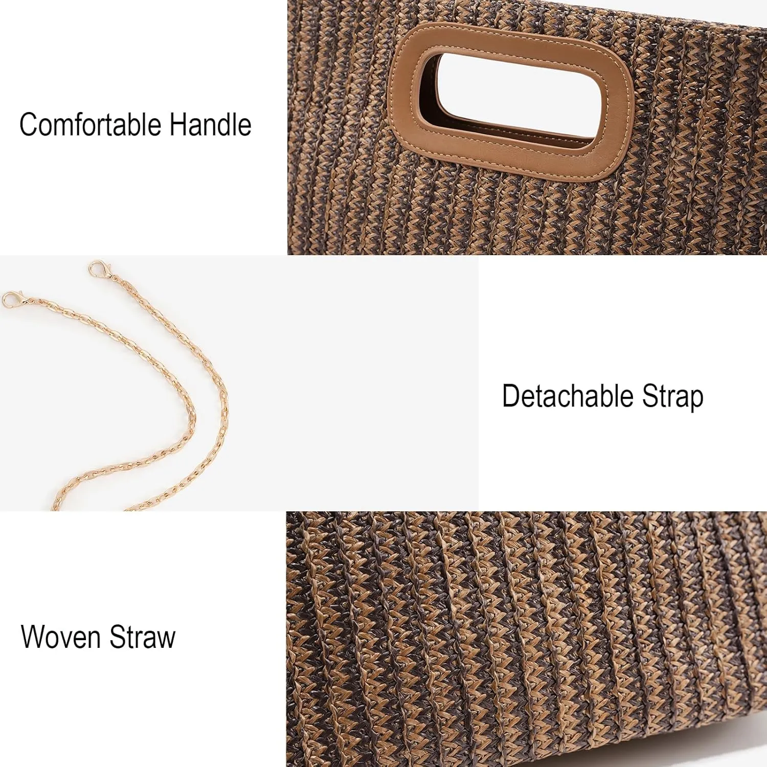 Straw Purse Top Handle Clutch Bag, Woven Beach Shoulder Crossbody Bag Raffia Handbag Raffia Summer Vacation Tote