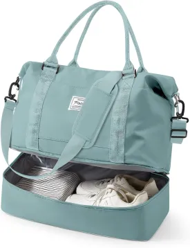 Travel Duffel Bag, 18x14x8 Inches Travel Bag Spirit with Shoes Compartment, Weekender Overnight Bag for Women with Trolley Sleeve, Carry On Bag for Airplanes Sport Tote Gym Bag LightBlue