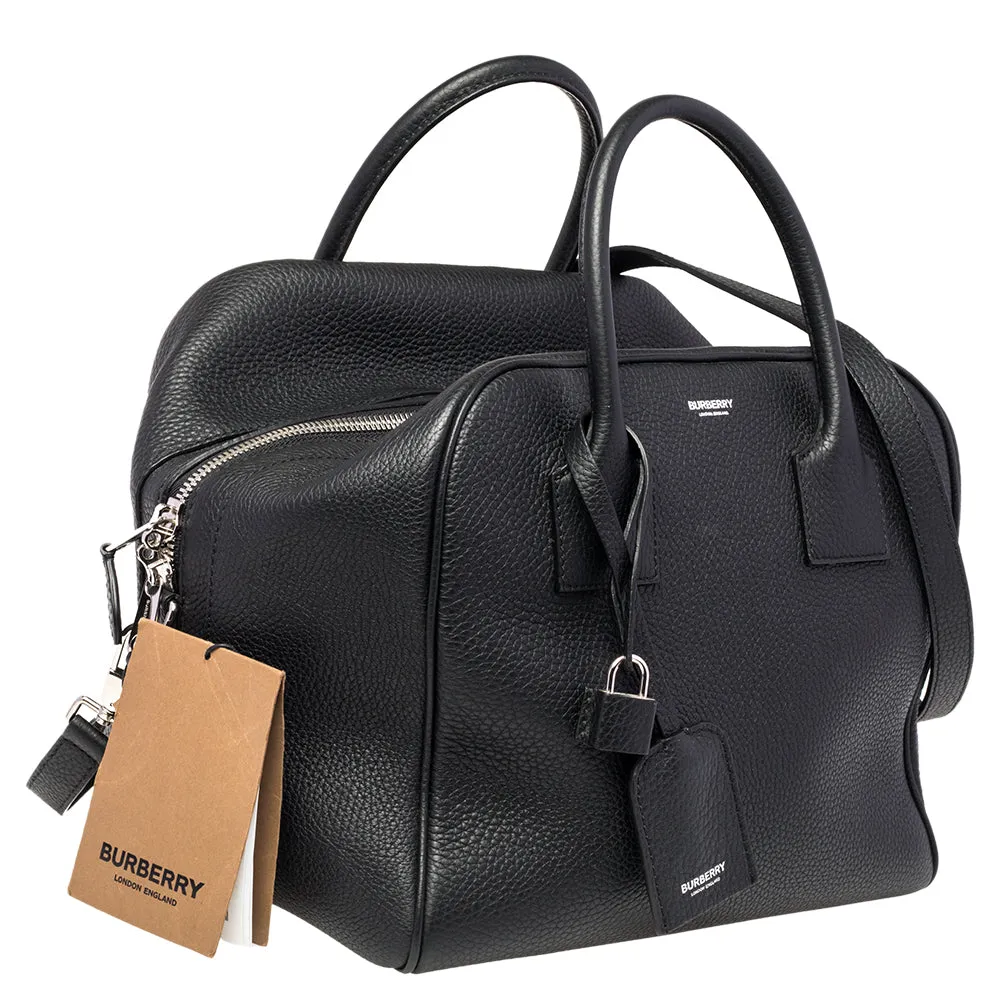 Trendy Inspired Burberry Black Leather Medium Cube Satchel
