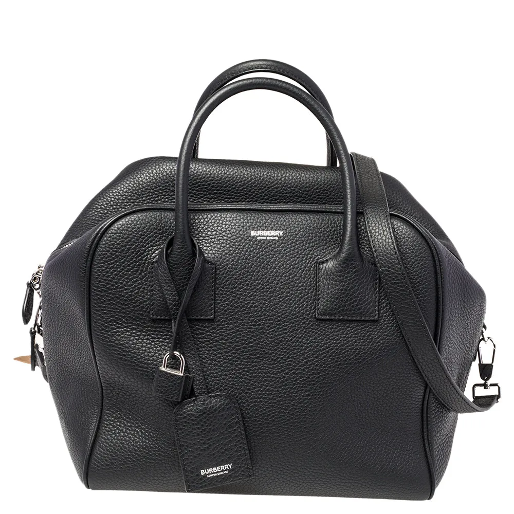 Trendy Inspired Burberry Black Leather Medium Cube Satchel