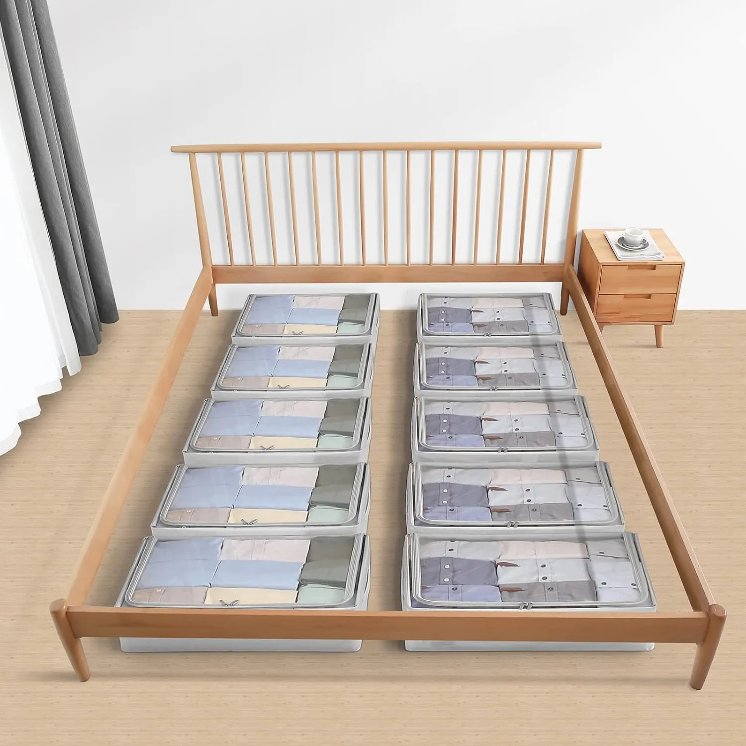 Under Bed Storage Bins Frame Storage Box Oxford Fabric Sturdy Underbed Container Foldable Stackable Large Capacity Clothes Organizer