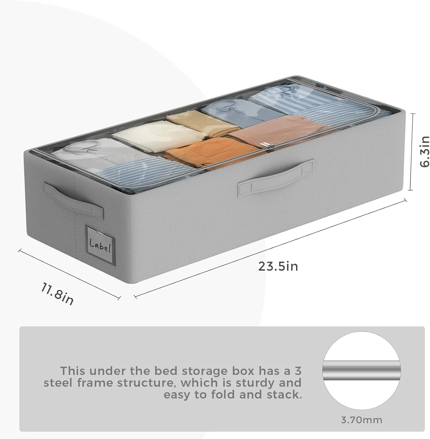 Under Bed Storage Bins Frame Storage Box Oxford Fabric Sturdy Underbed Container Foldable Stackable Large Capacity Clothes Organizer