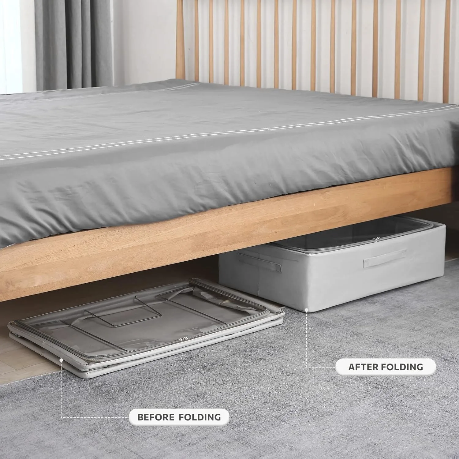 Under Bed Storage Bins Frame Storage Box Oxford Fabric Sturdy Underbed Container Foldable Stackable Large Capacity Clothes Organizer