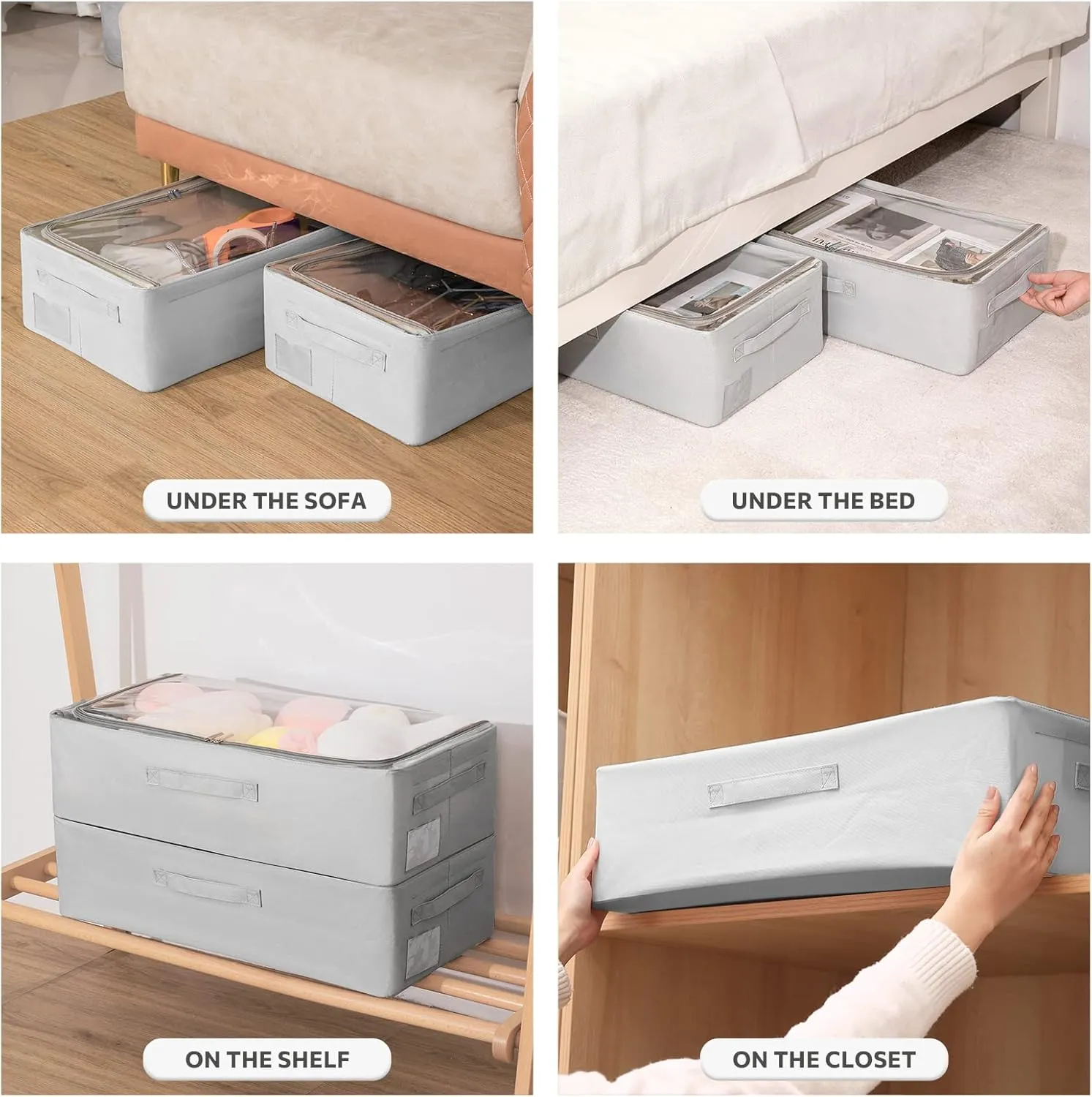 Under Bed Storage Bins Frame Storage Box Oxford Fabric Sturdy Underbed Container Foldable Stackable Large Capacity Clothes Organizer