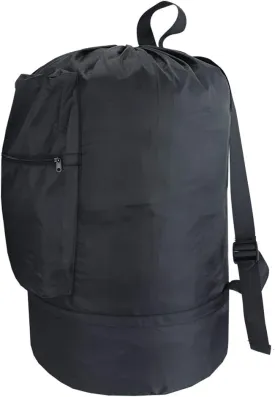 Washable Laundry Bag Backpack with Zipper Pocket, Heavy Duty Clothes Bag, 2 Strong Adjustable Shoulder Straps with Drawstring Closure for Travel, Camping or College, Black