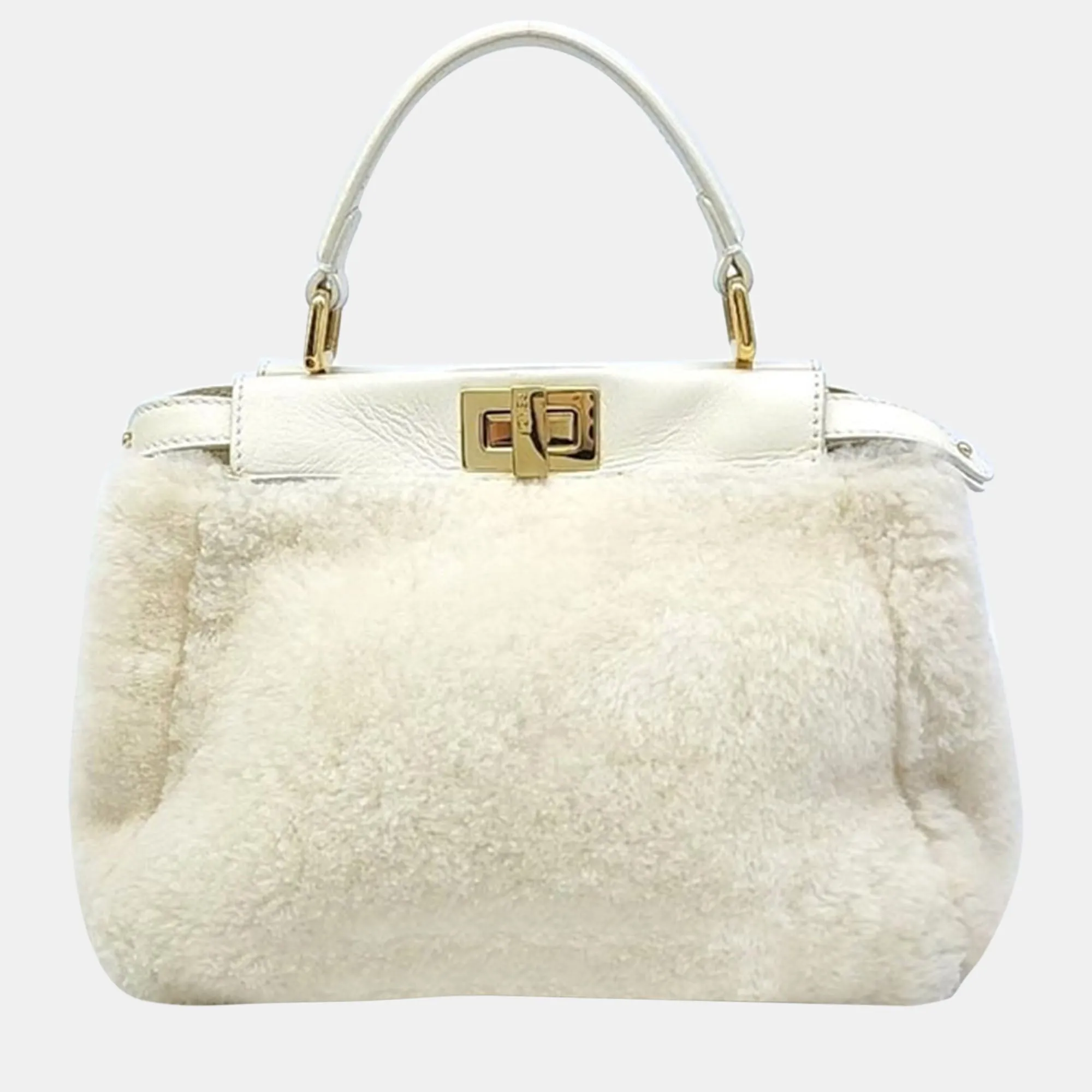 White Shearling Shiny Nappa Mini Peekaboo Iconic Satchel Bag