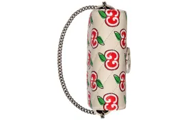 (WMNS) GUCCI GG Marmont Silver Logo Apple Pattern Leather Chain Shoulder Messenger Bag Mini White / Red Valentine's Day limited 476433-1W8AN-9086