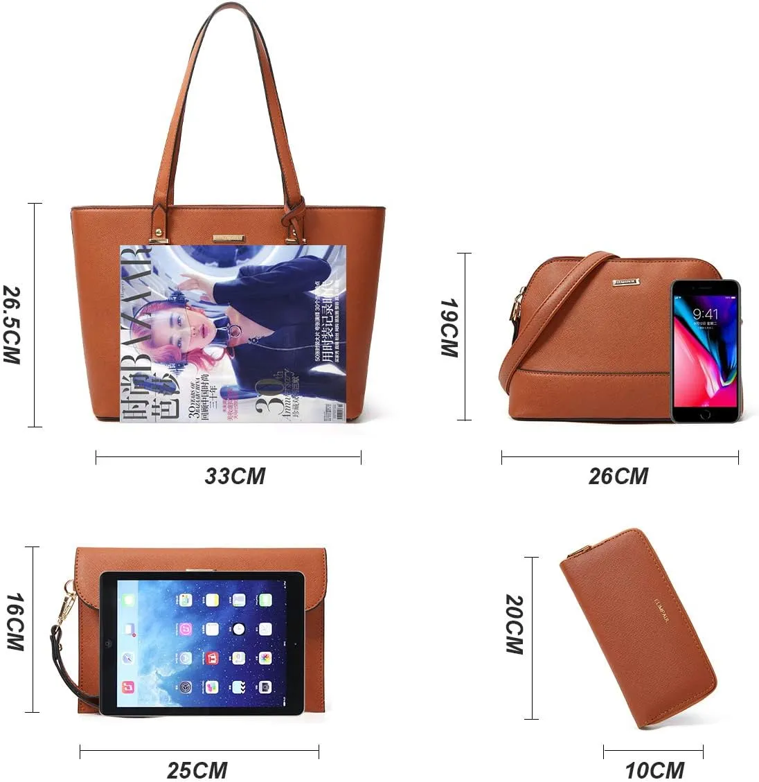 Women Fashion Synthetic Leather Handbags Tote Bag Shoulder Bag Top Handle Satchel Purse Set 4pcs