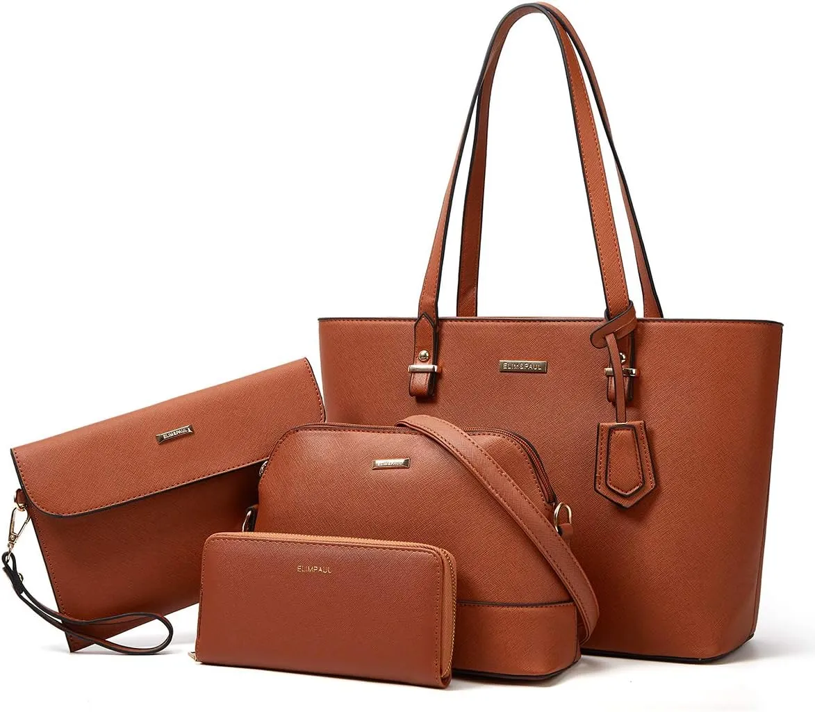 Women Fashion Synthetic Leather Handbags Tote Bag Shoulder Bag Top Handle Satchel Purse Set 4pcs