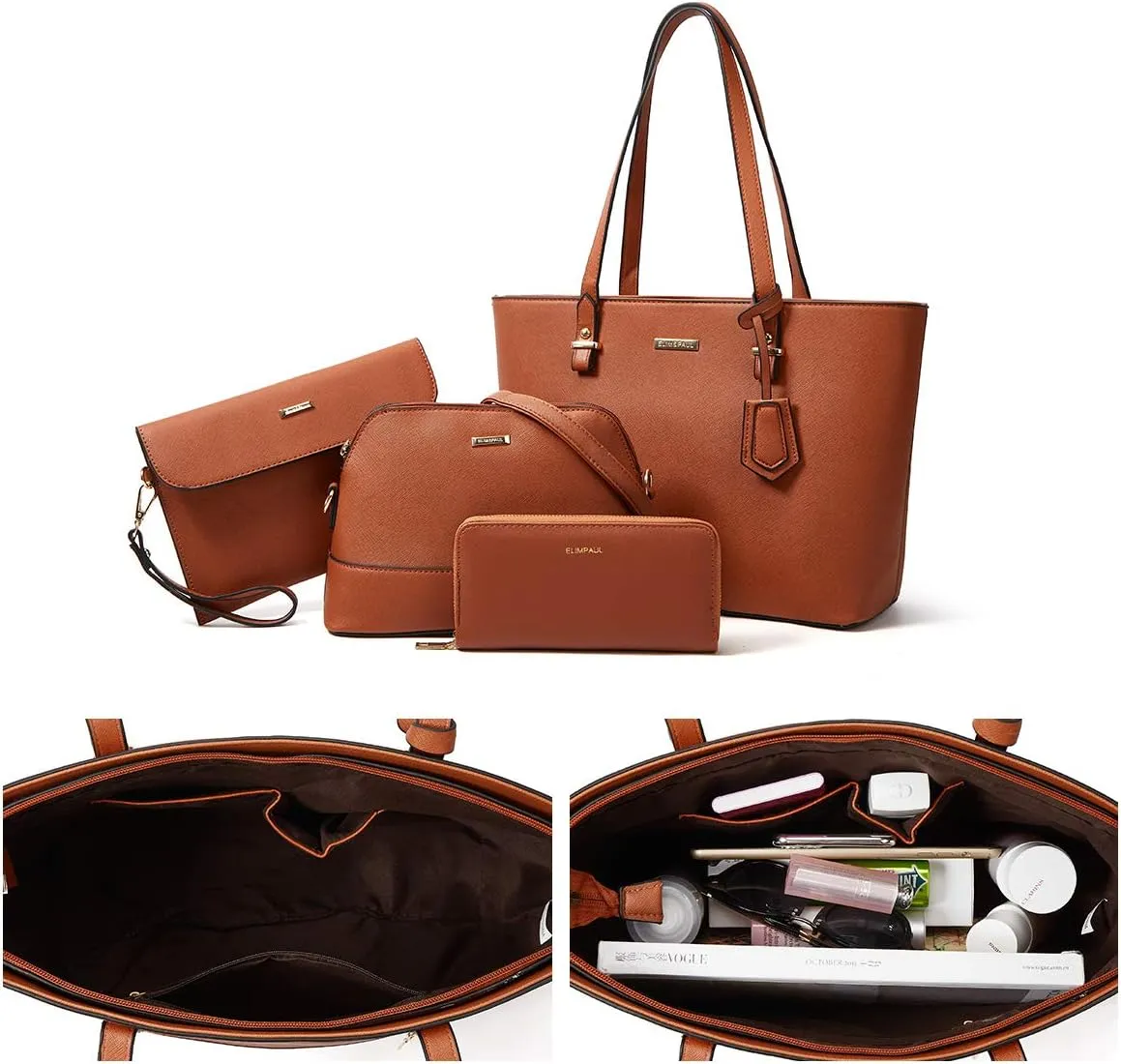 Women Fashion Synthetic Leather Handbags Tote Bag Shoulder Bag Top Handle Satchel Purse Set 4pcs