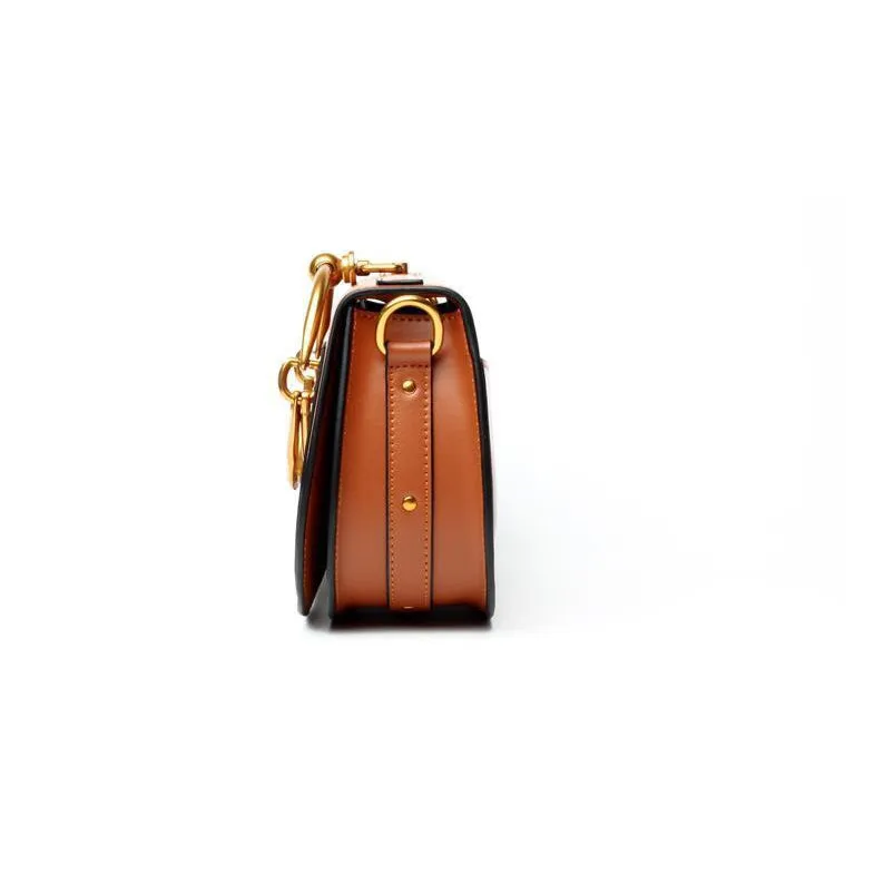Women Saddle Faux-Leather Bag with Brass Buckle Design